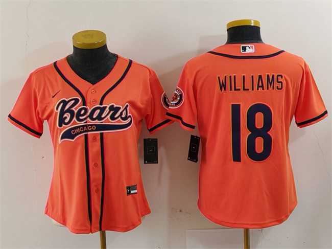Women's Chicago Bears #18 Caleb Williams Orange With Patch Cool Base Stitched Baseball Jersey(Run Small),We sell and wholesale Women's Chicago Bears #18 Caleb Williams Orange With Patch Cool Base Stitched Baseball Jersey(Run Small) on line form chian!